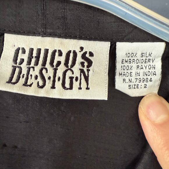 Chico's Design jacket 100% silk embroidered red diamond patterns Size L - Picture 2 of 12